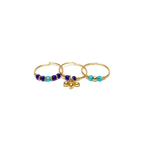 3 Fedine Ottone Dorato con Perline Blu