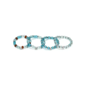 4 Fedine Elastiche con Perline Vetro Azzurre